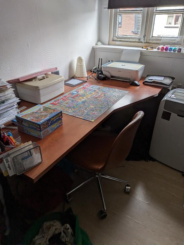 Bureau zwart met licht kersenhout, Huis en Inrichting, Ophalen, Gebruikt, 180 cm, Kunststof