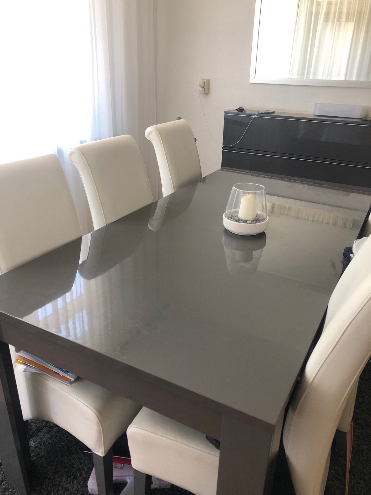 Moderne Eettafel met Hoogglans Afwerking, Ophalen, Gebruikt, 100 tot 150 cm, 50 tot 100 cm