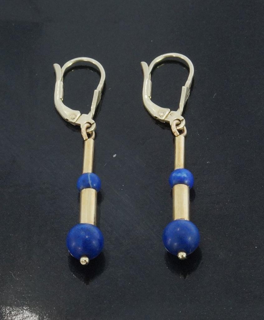 Lapis Lazuli 14k gouden oorbellen edelsteen dames retro, Hangers, Voordeelsieraden, Verzenden, Zo goed als nieuw