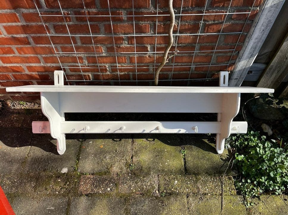 Brocante wandplank kapstok met haken, Gebruikt, Minder dan 100 cm, Hout, Ophalen