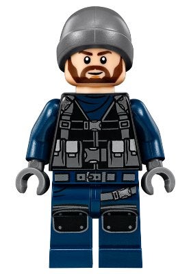 LEGO Jurassic World jw018 ACU Guard - Male, Dark Bluish Gray, Jurassic World, Lego, Nieuw, Ophalen of Verzenden