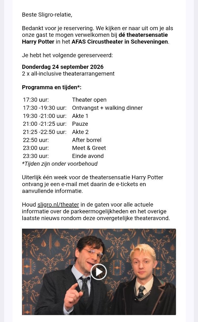 Sligro musical Harry Potter inclusief walking diner., Tickets en Kaartjes, Twee personen, September