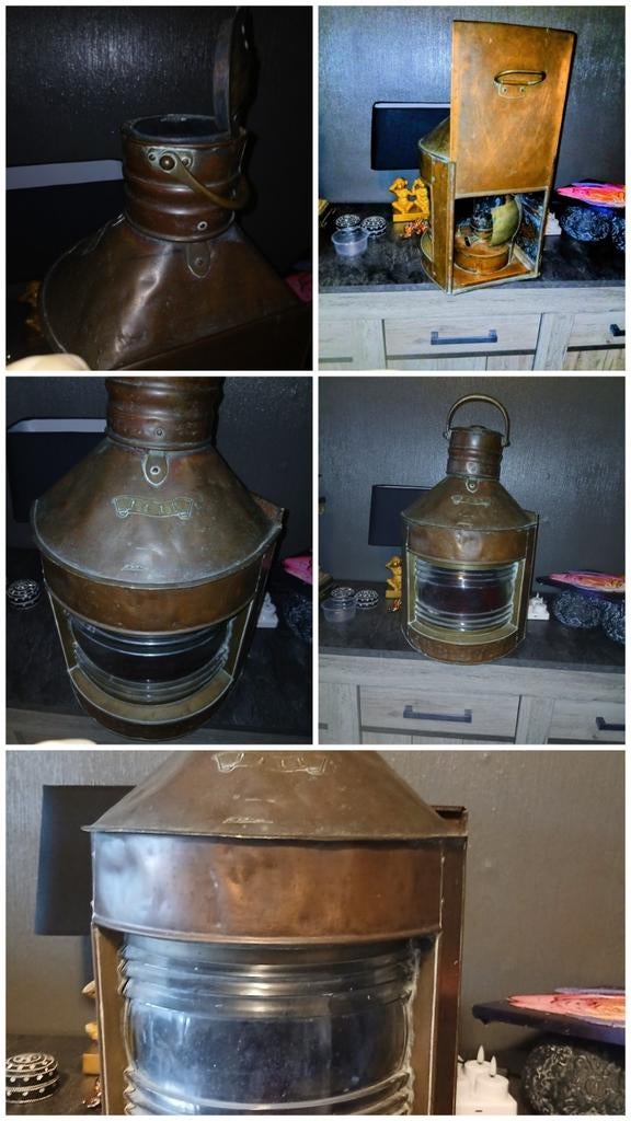 Antieke Koperen Scheepslamp - Navigatielamp, Ophalen of Verzenden