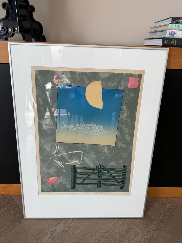Harrie Gerritz - Heldere maan in landschap - Litho, Ophalen