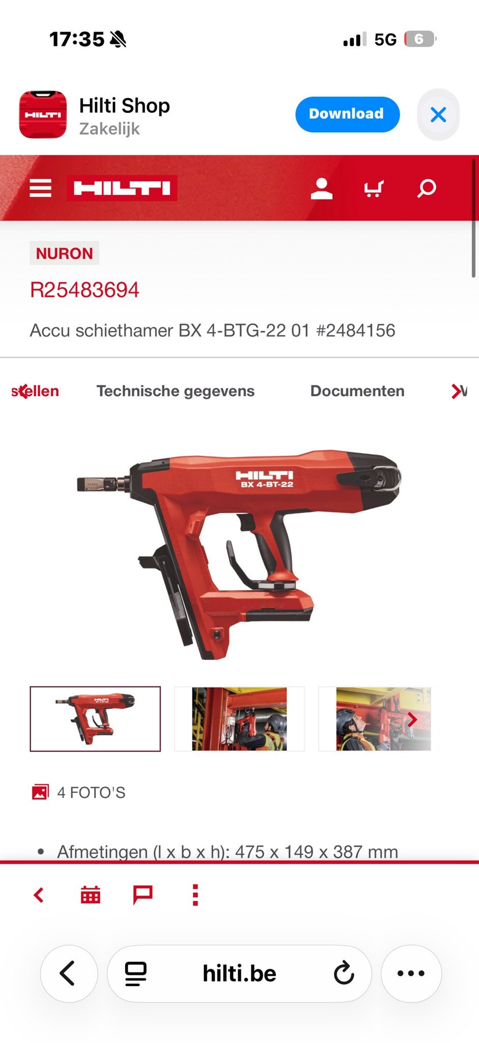 Hilti Accu Schiethamer BX 4-BTG-22 01, Ophalen of Verzenden, Zo goed als nieuw, Overige typen, Hilti