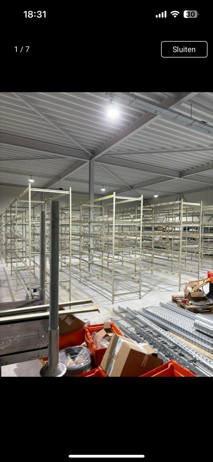 Restant overtoom grootvakstelling stelling stellinge 60 diep, Ophalen, Gebruikt, 250 cm of meer, Palen