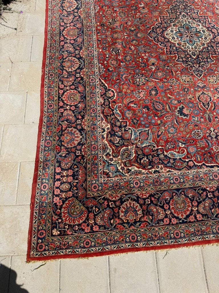 Authentiek Kashan tapijt – 365  275 cm – klassiek Perzisch, Crème, WOL, 200 cm of meer, Ophalen of Verzenden