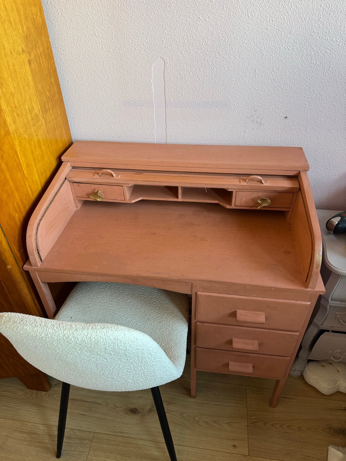 Vintage Secretaire - Roze/Perzik met Rolluik, Ophalen, Gebruikt, Roze, Secretaire
