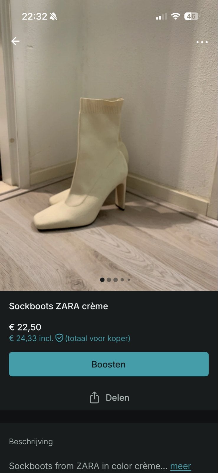 ZARA Crème Sockboots, Beige, Lage of Enkellaarzen, Ophalen of Verzenden, Zo goed als nieuw