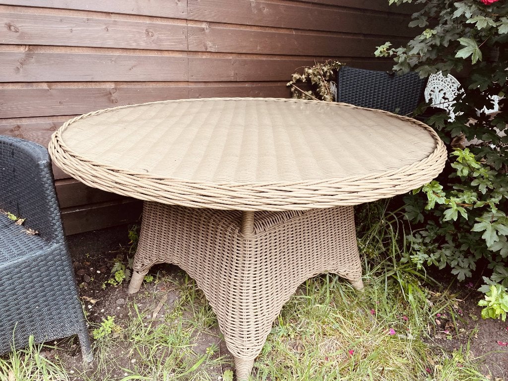 Ronde Rieten Tuintafel met Glasplaat, Tuin en Terras, Ophalen, Gebruikt, Rond, Overige materialen