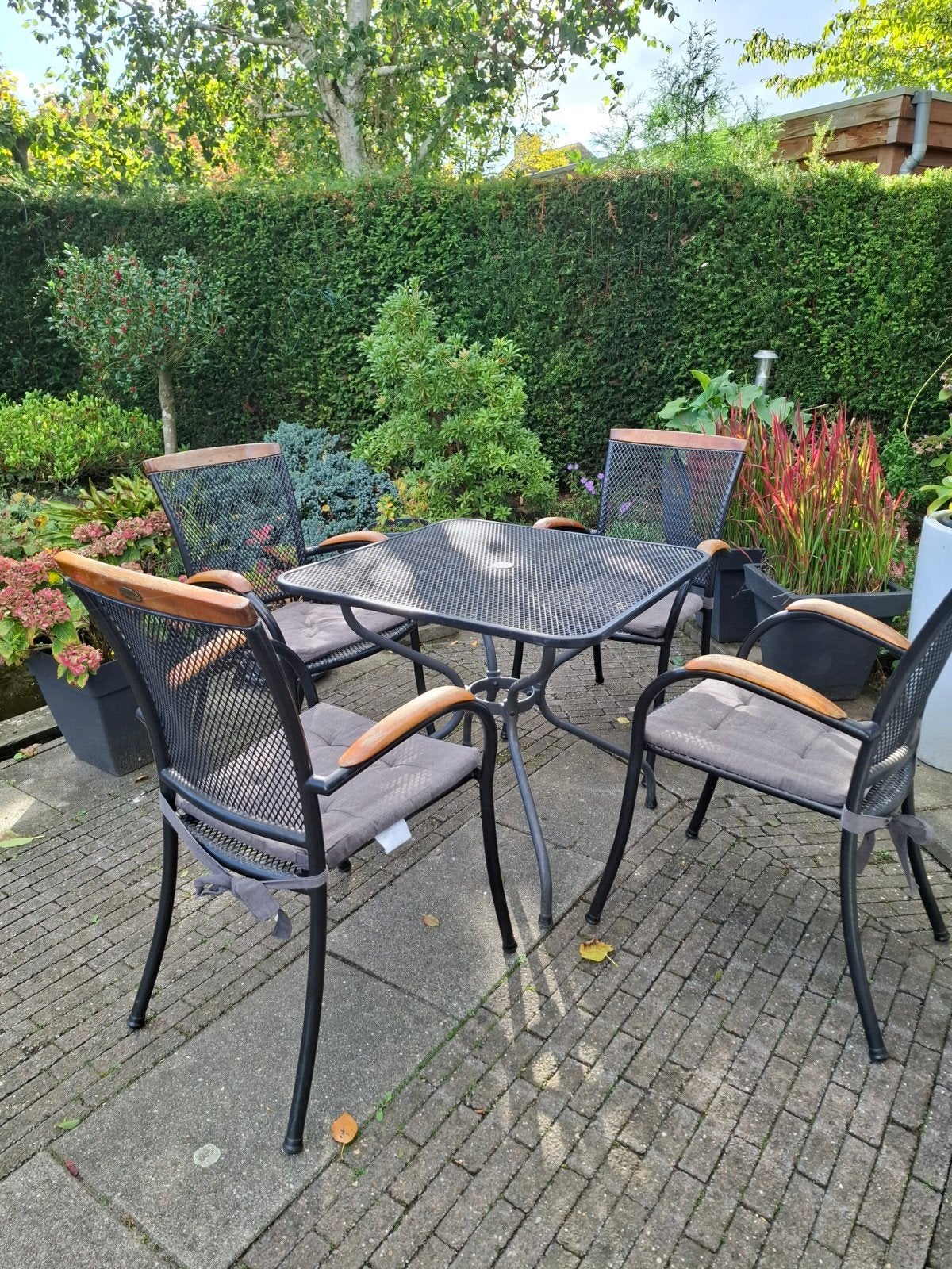 Garden Green 4 stoelen Royal Garden Tafel 80 x 80, Tuin en Terras, Ophalen, Gebruikt, Metaal, Stapelbaar