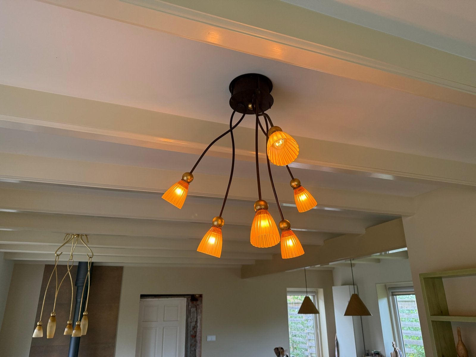 Terzani designlamp met Muranoglas en bladgoud, Ophalen, Glas, E14 (klein), Zo goed als nieuw