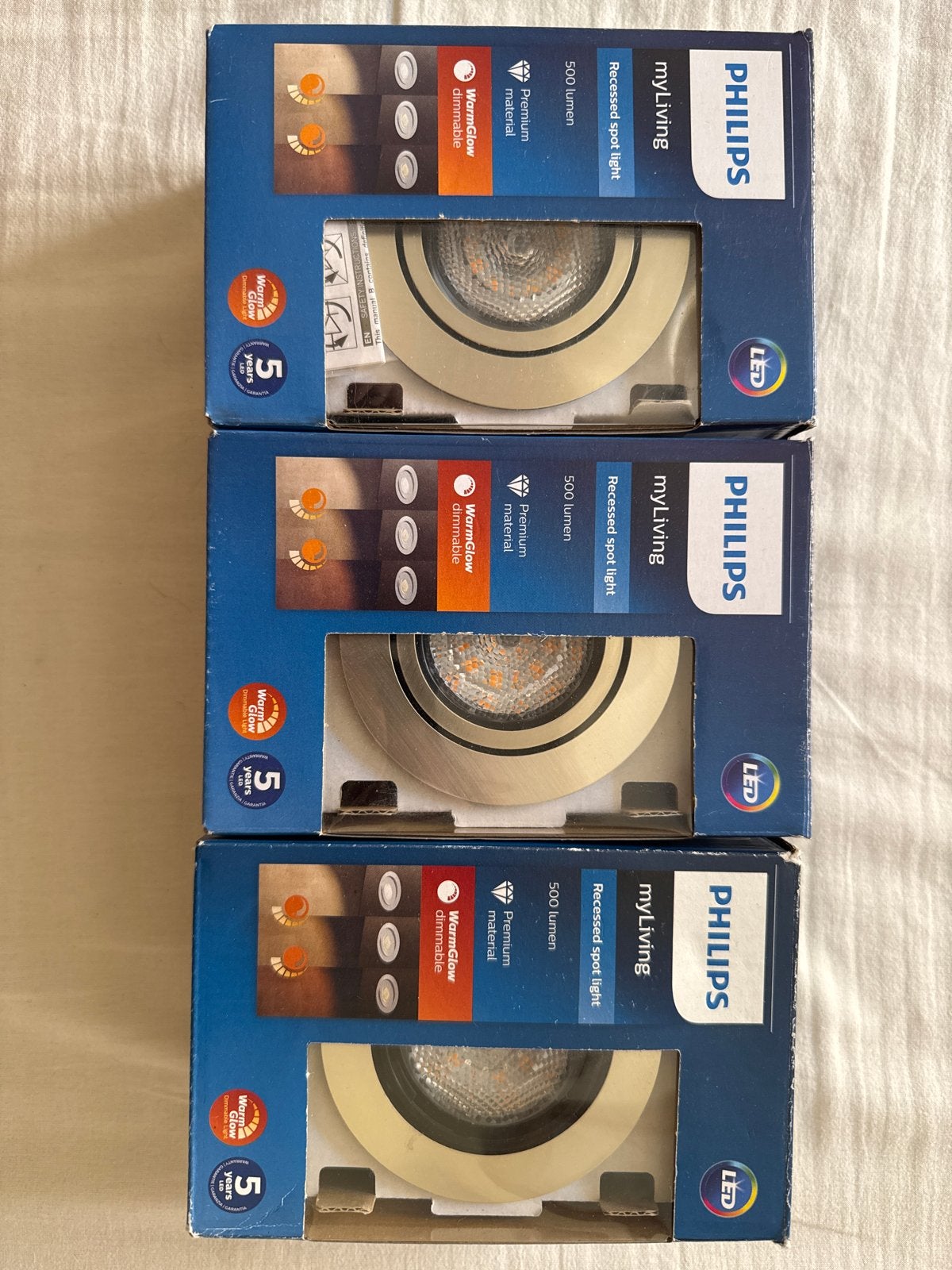 3x Philips myLiving LED inbouwspots WarmGlow dimbaar, Led-lamp, Instelbaar wit, Dimbaar, Nieuw