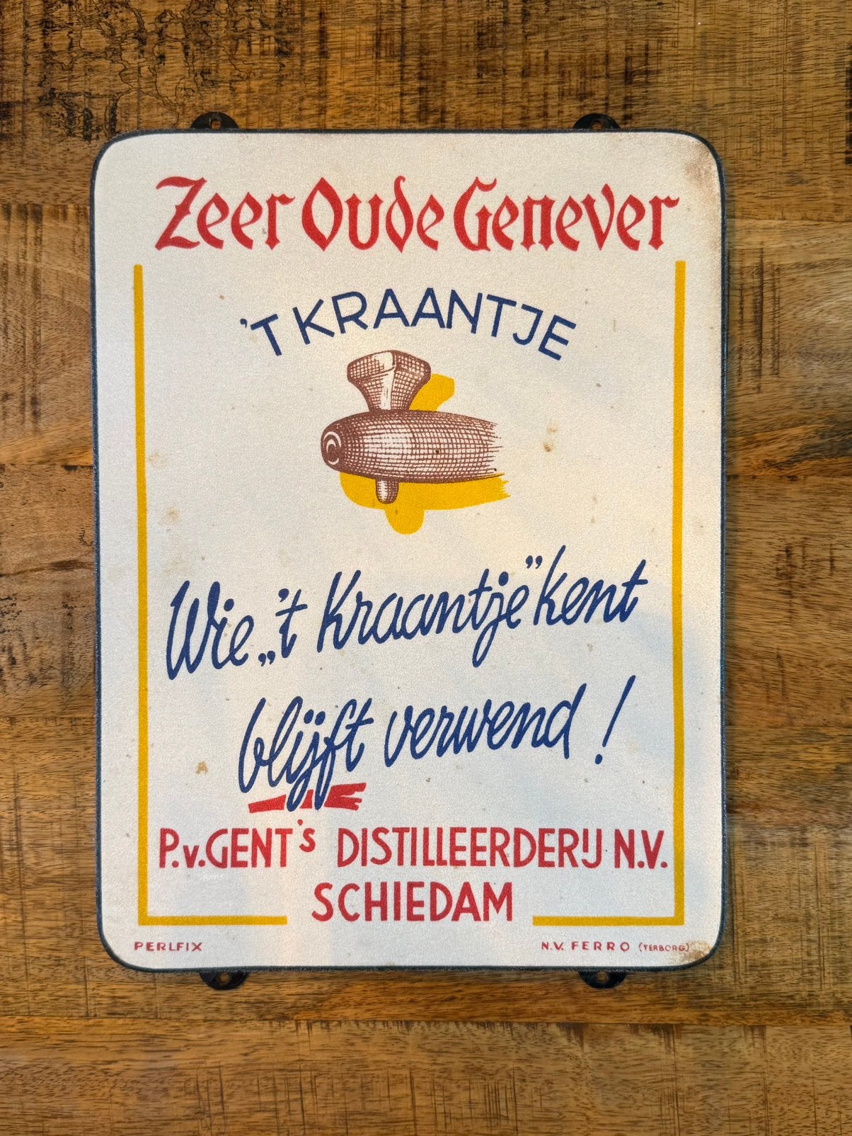 Emaille Reclamebord 't Kraantje Jenever, Verzamelen, Merken en Reclamevoorwerpen, Gebruikt, Reclamebord, Ophalen of Verzenden