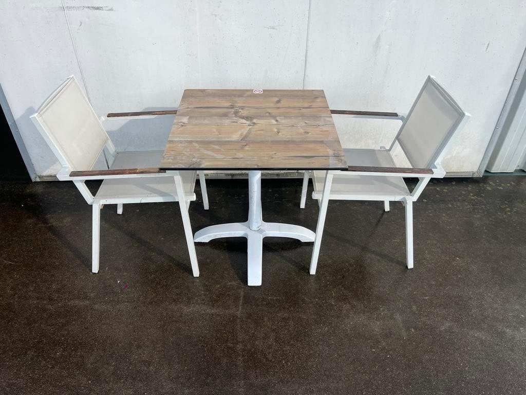 46 stuks Luxe trespa 70x70 cm horeca terras tafels, Ophalen, Gebruikt