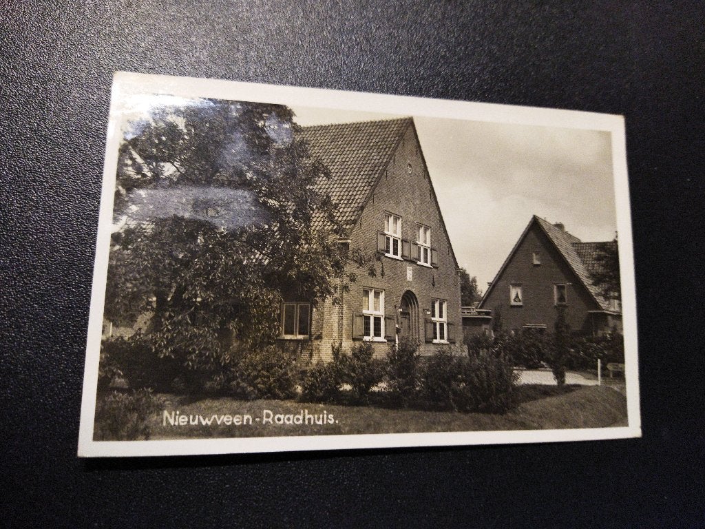 Ansichtkaart Nieuwveen Raadhuis, Verzamelen, Ophalen of Verzenden, 1940 tot 1960, Gelopen, Zuid-Holland