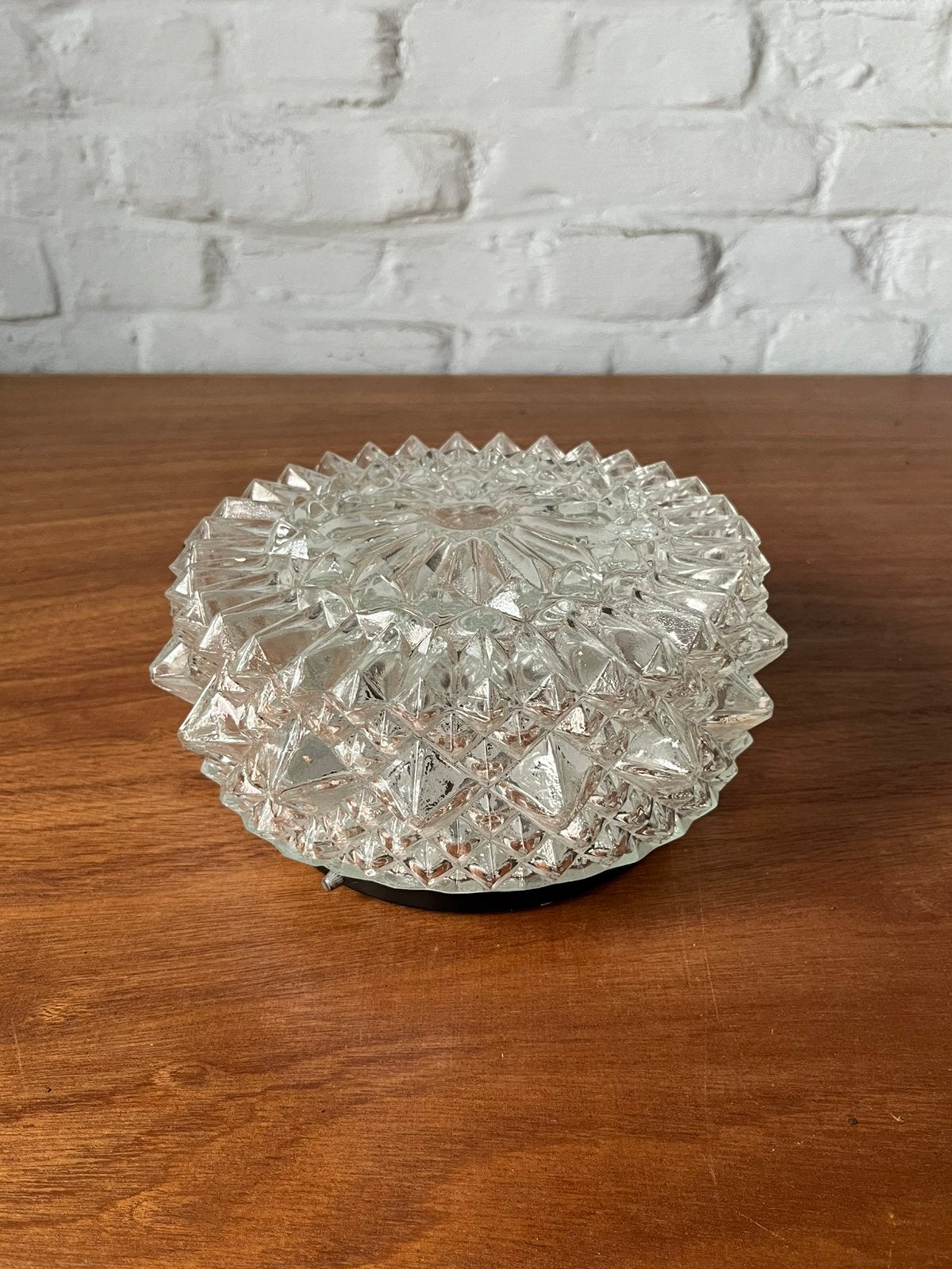 Vintage glas kristal glazen plafondlamp lamp Mid Century, Antiek en Kunst, Ophalen