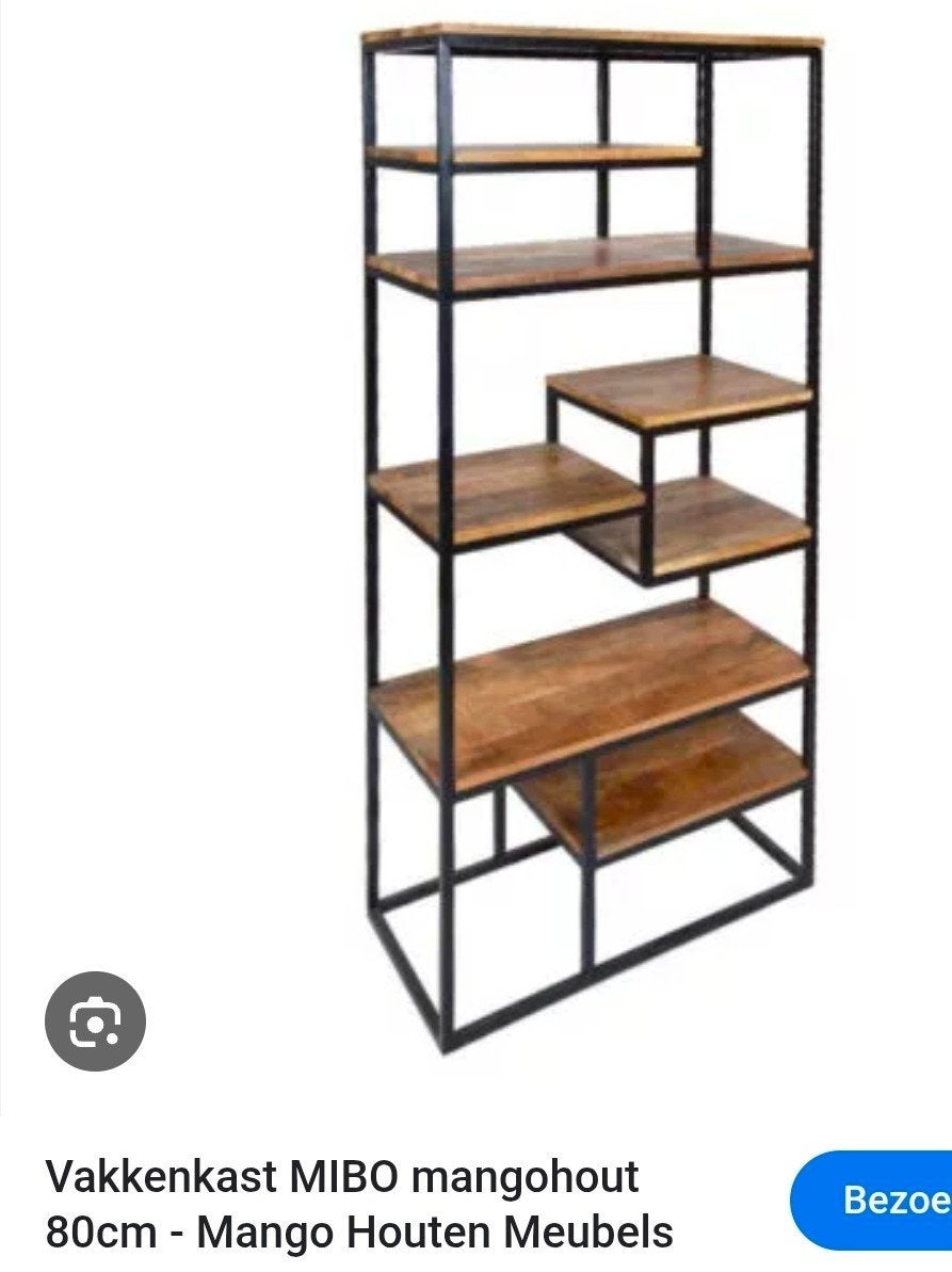 Mangohout vakkenkast kast, Huis en Inrichting, Kasten | Wandmeubels, Ophalen of Verzenden, Zo goed als nieuw, Minder dan 150 cm