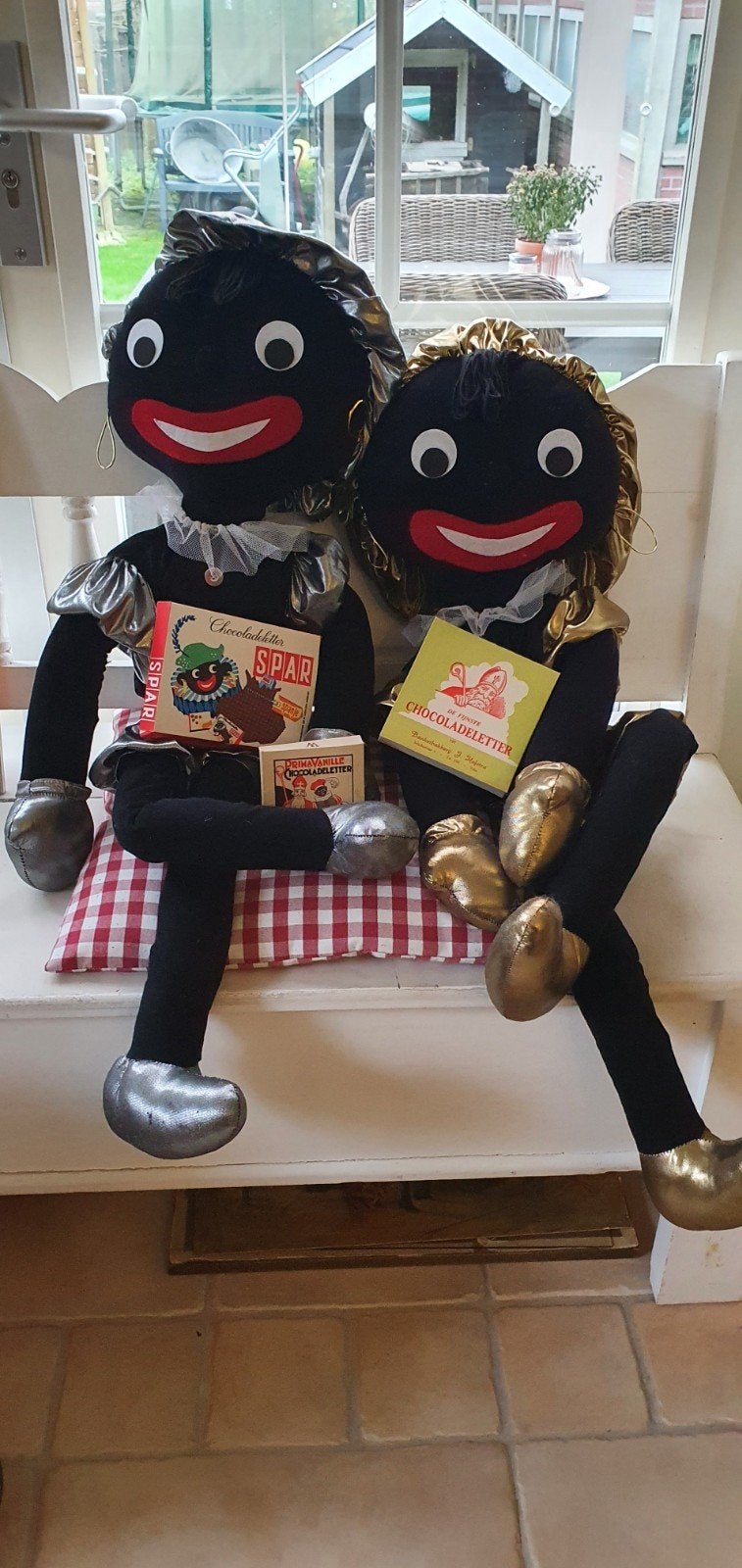 Zwarte piet pop goud- zilver 1 meter groot uit oude winkel, Diversen, Ophalen of Verzenden