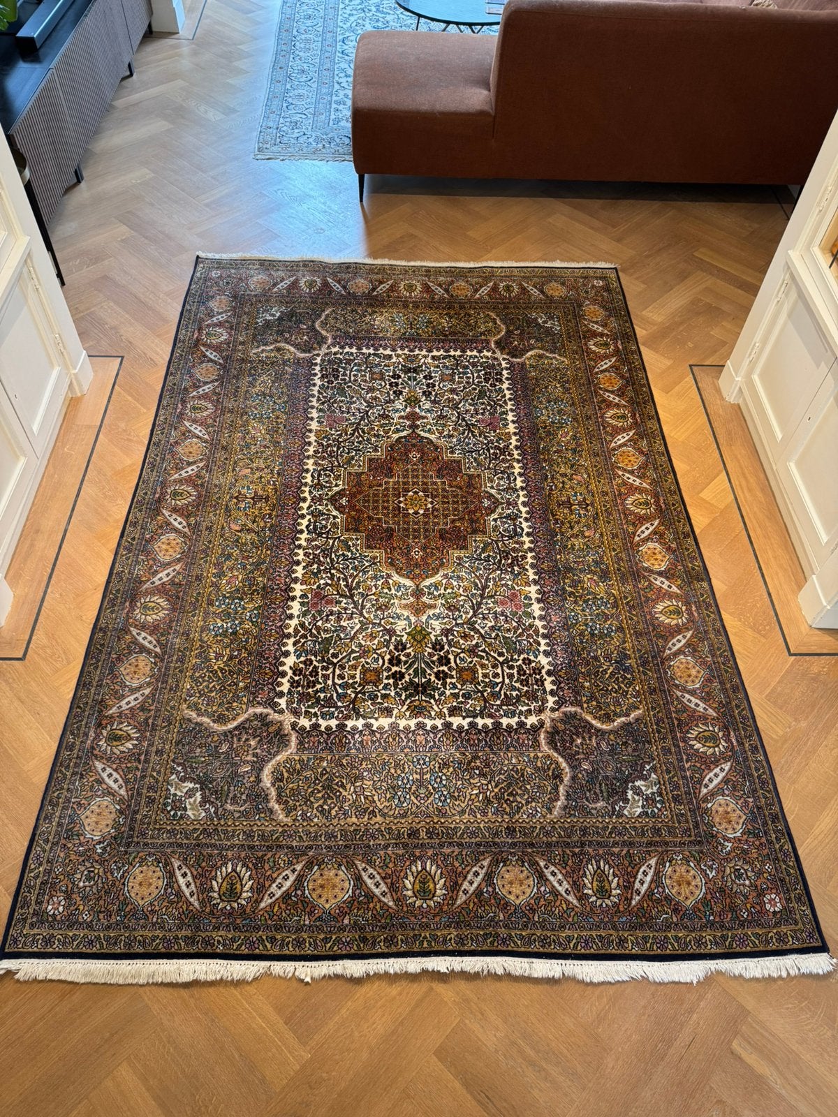 Prachtig zijden handgeknoopt Perzisch tapijt (280 x 185 cm), Ophalen, 150 tot 200 cm, 200 cm of meer, Zwart