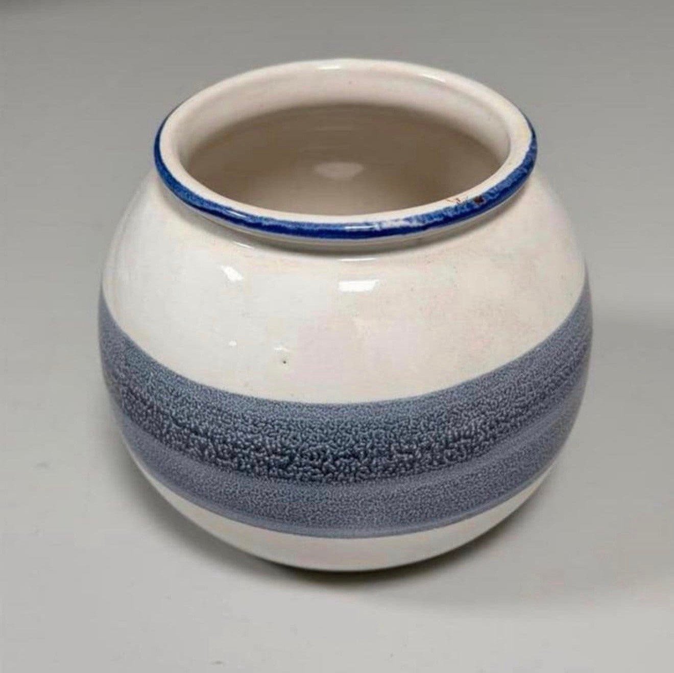 Keramische vintage ronde bloempot schaal wit blauw rond 15cm, Ophalen of Verzenden