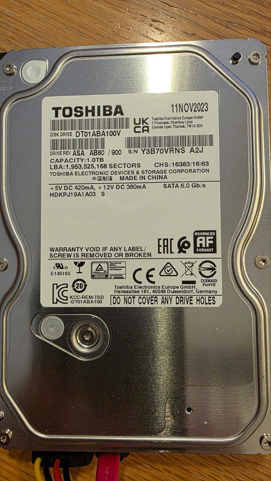 Toshiba 1TB HDD SATA 6.0 Gb/s - Intern, Computers en Software, Harde schijven, Intern, Toshiba, Server, Nieuw