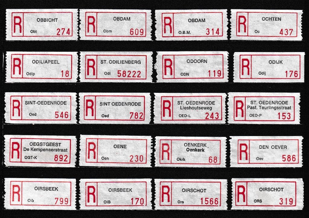 117 Aantekenstrookjes, Type 90, Letter O, Verzenden, Na 1940, Gestempeld