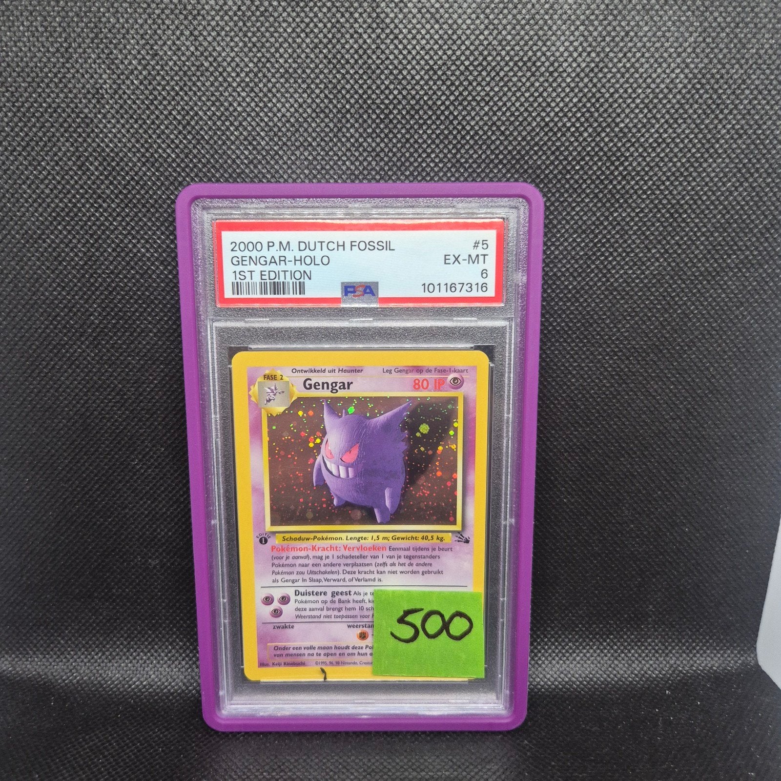 Gengar Holo 1st Edition NL Fossil PSA 6, Ophalen of Verzenden, Zo goed als nieuw