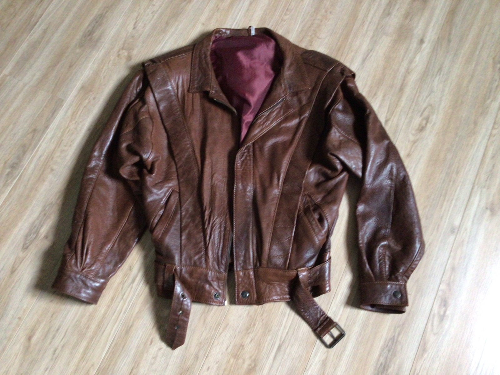 Vintage bruine leren jas - Maat M, Kleding | Dames, Jassen | Zomer, Ophalen, Gedragen, Maat 38/40 (M), Bruin