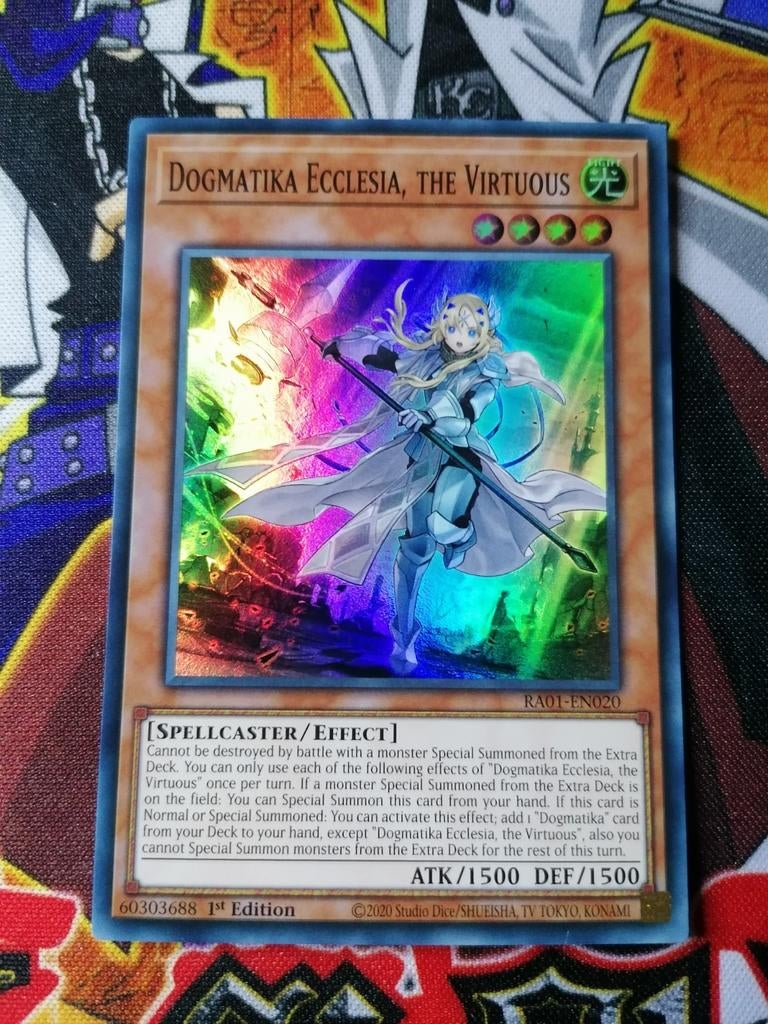 Dogmatika Ecclesia the Virtuous - Super Rare RA01 - Yu-Gi-Oh, Ophalen of Verzenden, Zo goed als nieuw, Foil