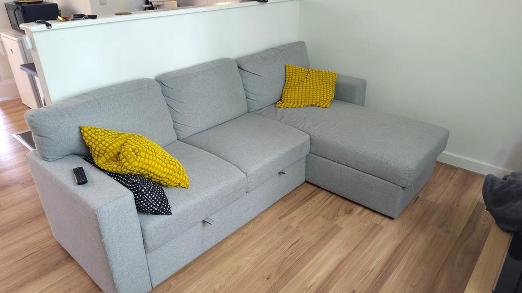 IKEA Barslov slaapbank met chaise longue en opbergruimte, Huis en Inrichting, Ophalen, Gebruikt, Stof