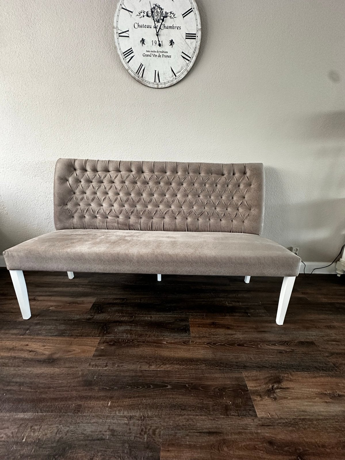 Stijlvolle eetkamerbank en stoelen - Taupe/Grijs, Overige kleuren, Ophalen of Verzenden, Vier, Stof