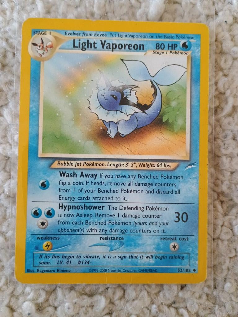 Light vaporeon 52/105 oude pokemon kaart, Ophalen of Verzenden, Gebruikt, Losse kaart
