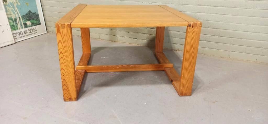 Vintage design grenen salontafel, vierkant, Ophalen, Tweedehands, Bruin, Hout