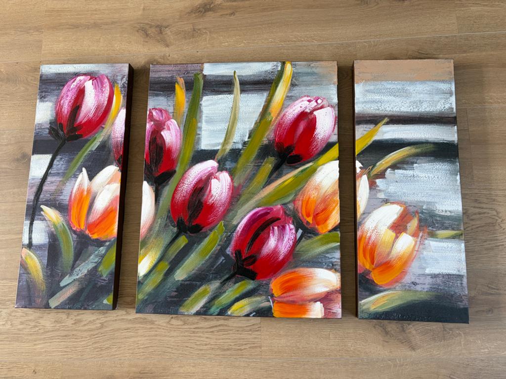 Drieluik schilderij met tulpen 2 x 30 1 x 60, Ophalen of Verzenden