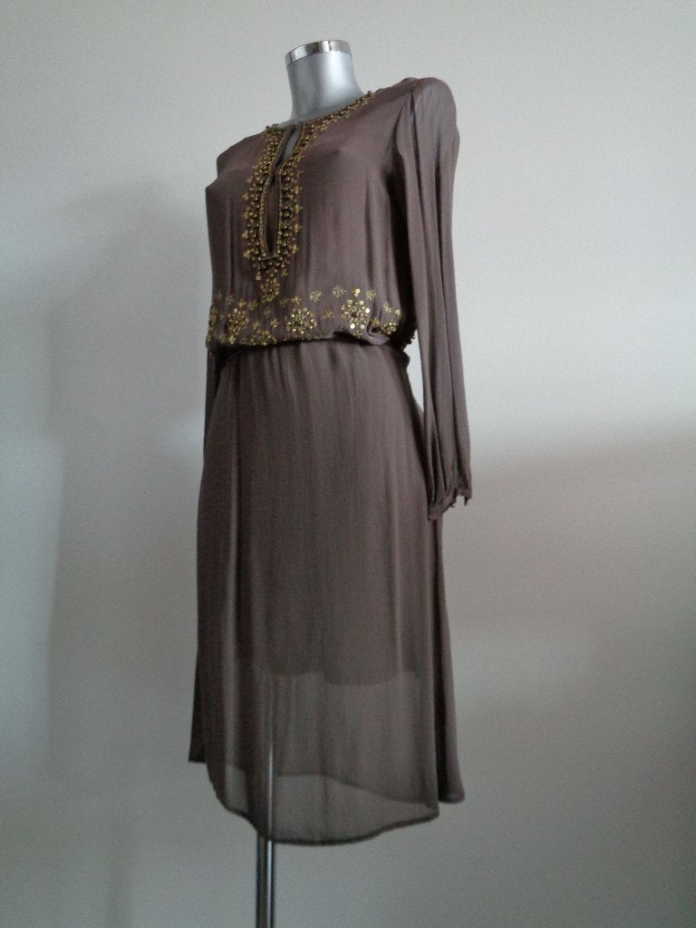 Antik Batik jurk, tuniekjurk, taupe, maat Small, Kleding | Dames, Jurken, Bruin, Verzenden, Zo goed als nieuw, Maat 36 (S)