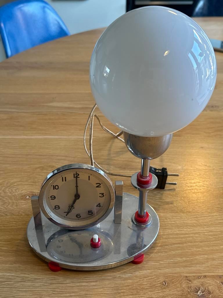 Antieke Bureaulamp met Werkend Klokje - Circa 100 Jaar Oud, Ophalen of Verzenden, Gebruikt