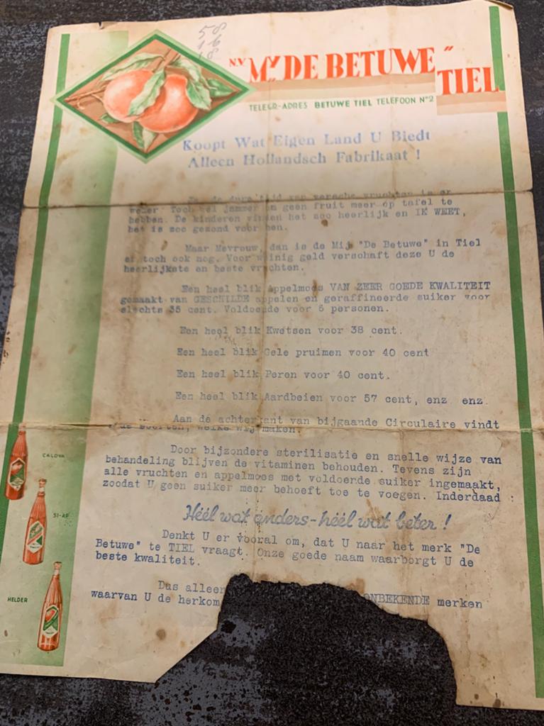 Vintage reclame flyer “De Betuwe” Flipje Tiel, Verzenden, Tijdschrift