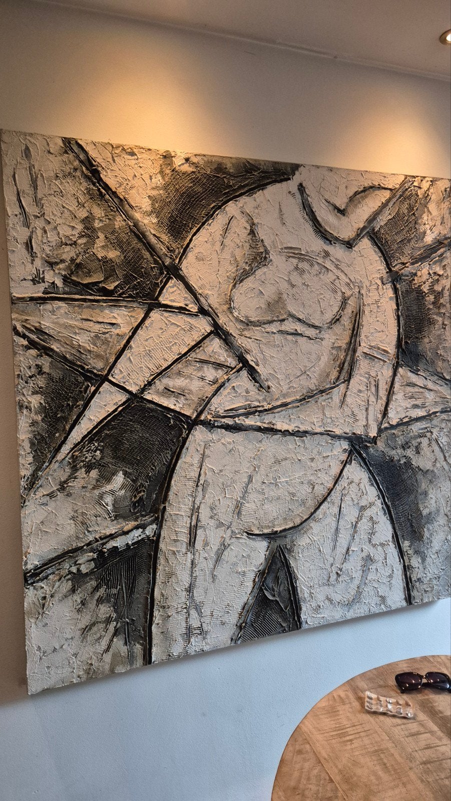 Abstract schilderij met textuur en figuur, Antiek en Kunst, Kunst | Schilderijen | Abstract, Ophalen of Verzenden