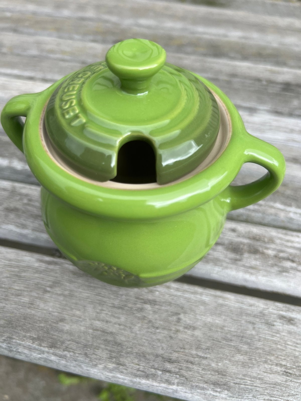 Zeldzaam Le Creuset olijfpotje, Le Creuset, Ophalen of Verzenden, Steen/keramiek, Le Creuset