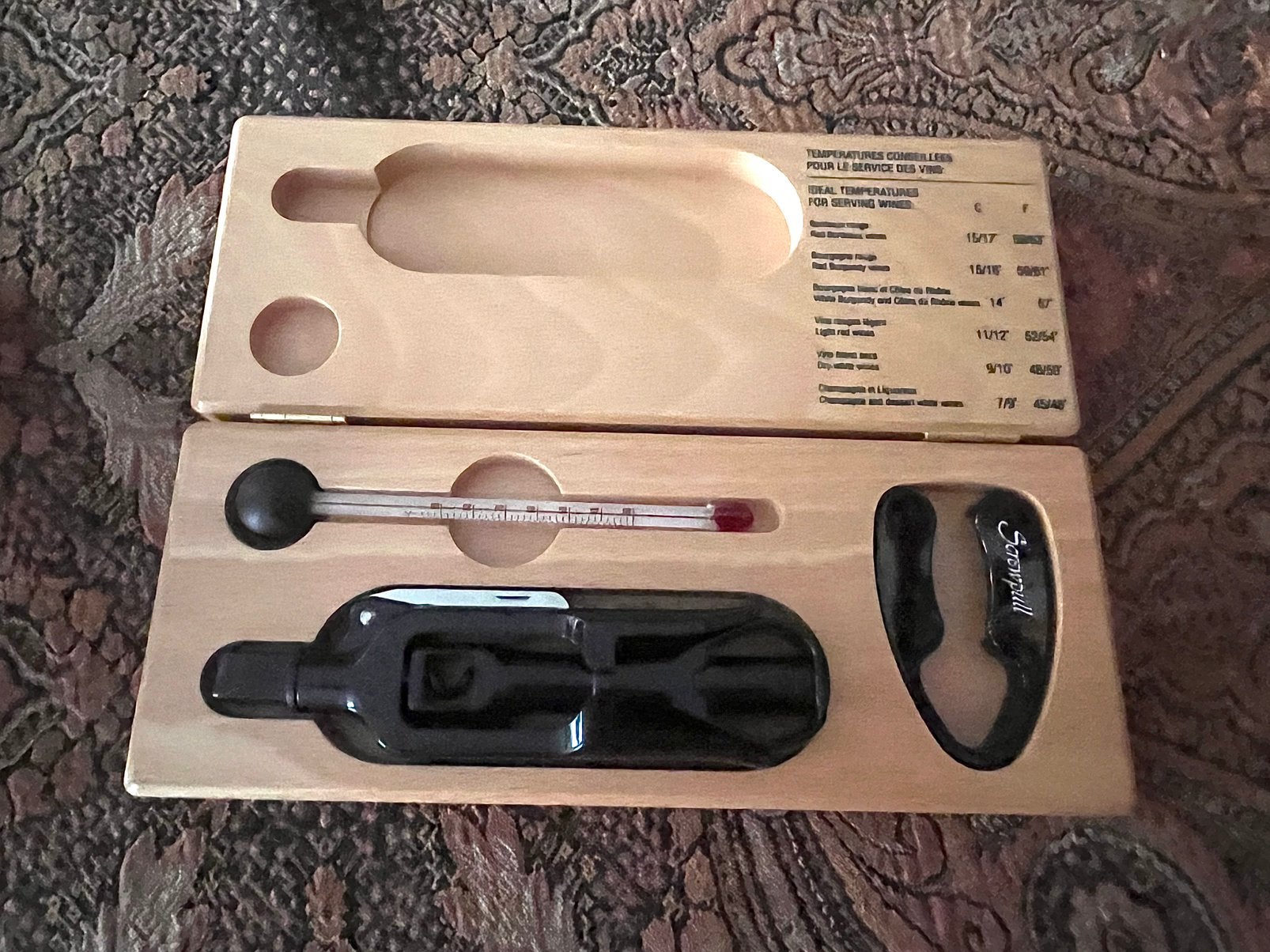 Sommelier Screwpull wijnaccessoires set in houten kist, Verzenden, Nieuw, Minder dan 5 flessen, 5 – 50