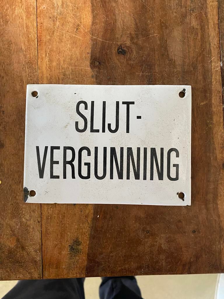 Vintage Emaille Slijt-Vergunning Bord, Ophalen of Verzenden