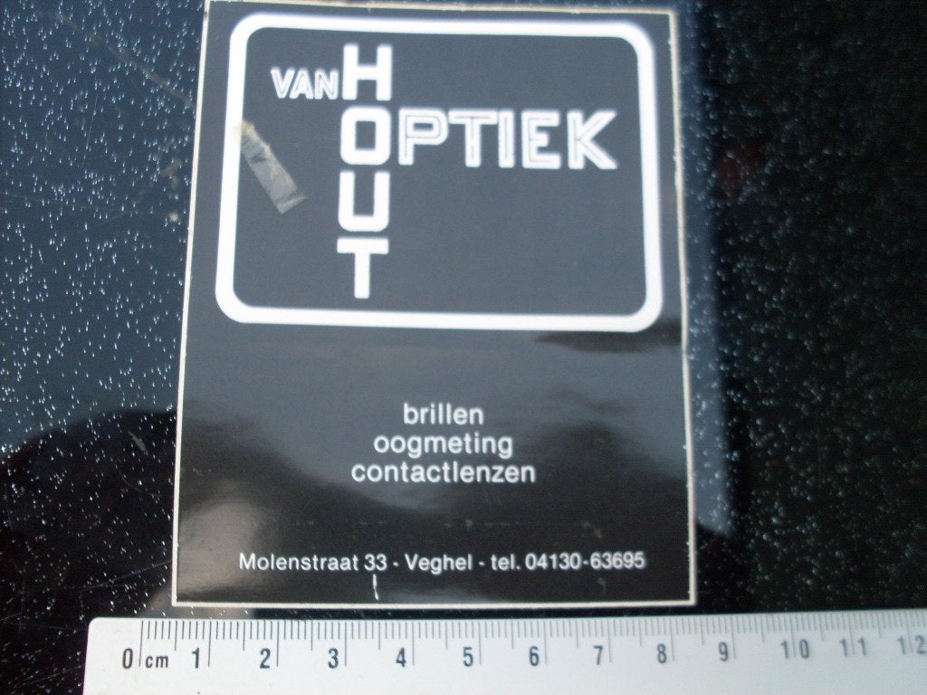 sticker van Hout optiek veghel logo brillen oogmeting lenzen, Verzenden, Zo goed als nieuw, Bedrijf of Vereniging