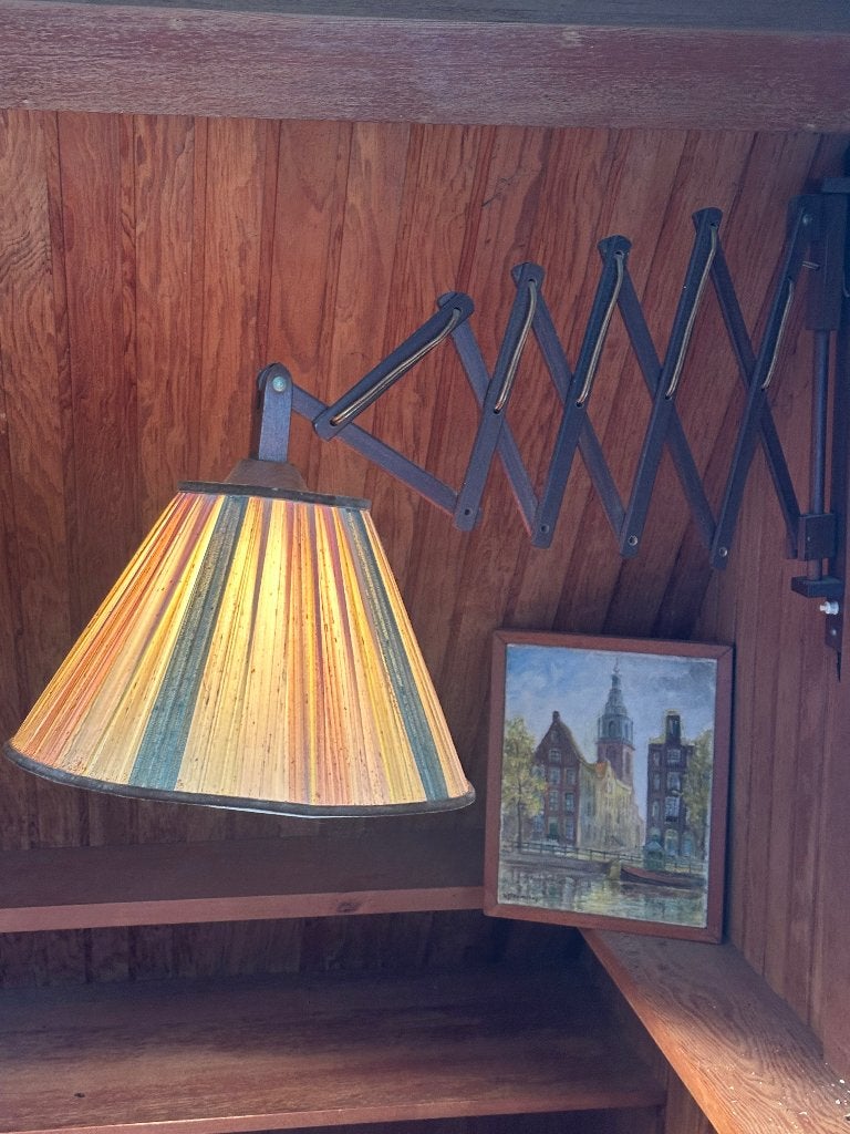 Vintage houten schaarlamp, Ophalen of Verzenden, Gebruikt, Overige typen