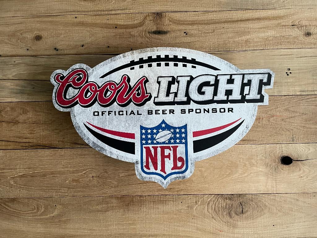 Reclamebord Coors Light NFL logo groot, 40x45cm, aluminium, Ophalen of Verzenden, Nieuw, Reclamebord