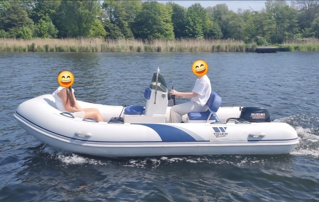 Tiger marine 420 open incl Suzuki DF 15 ARL .Incl trailer, Nieuw, Benzine, Minder dan 70 pk, Overige materialen