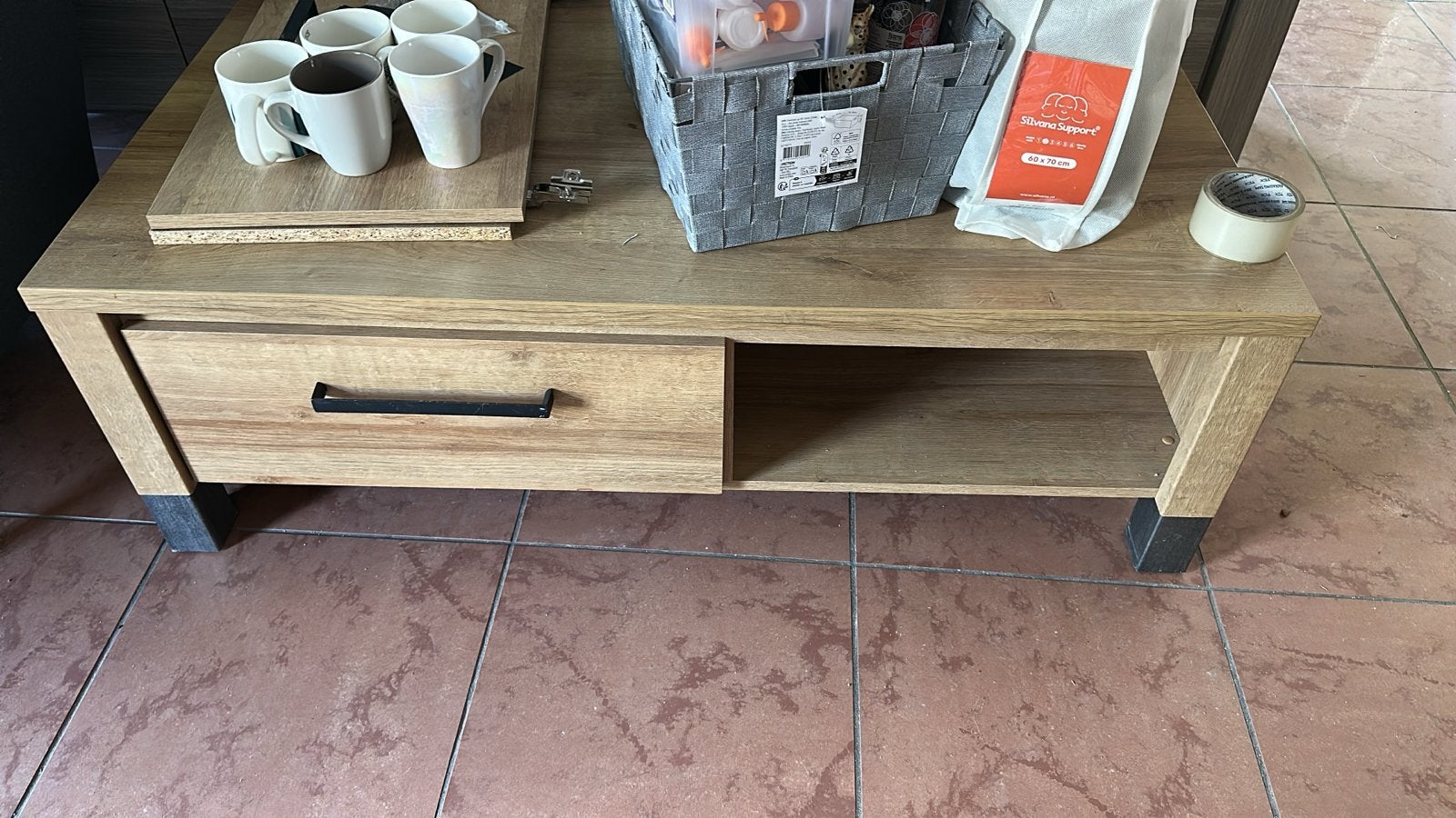 Salontafel met lade en opbergruimte, Huis en Inrichting, Tafels | Salontafels, Ophalen, Gebruikt, 50 tot 100 cm, 100 tot 150 cm