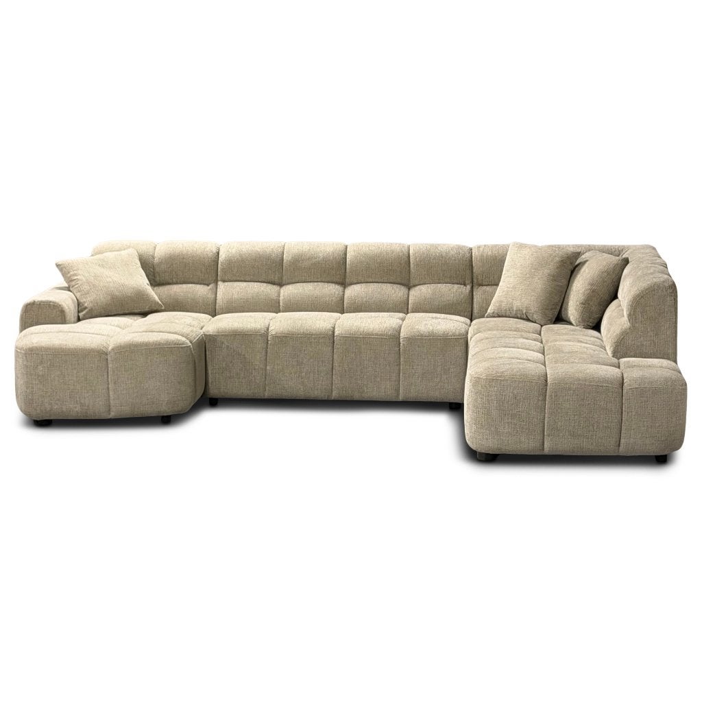 Foto 8 van Vakken bank taupe stof lounge hoekank **uit voorraad**