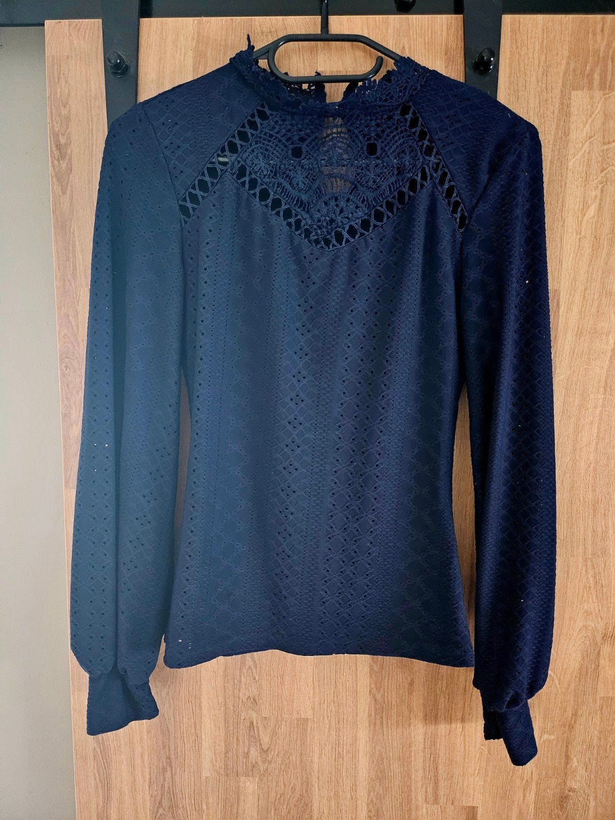 Shein donkerblauwe kanten blouse met lange mouwen, SHEIN, Ophalen of Verzenden