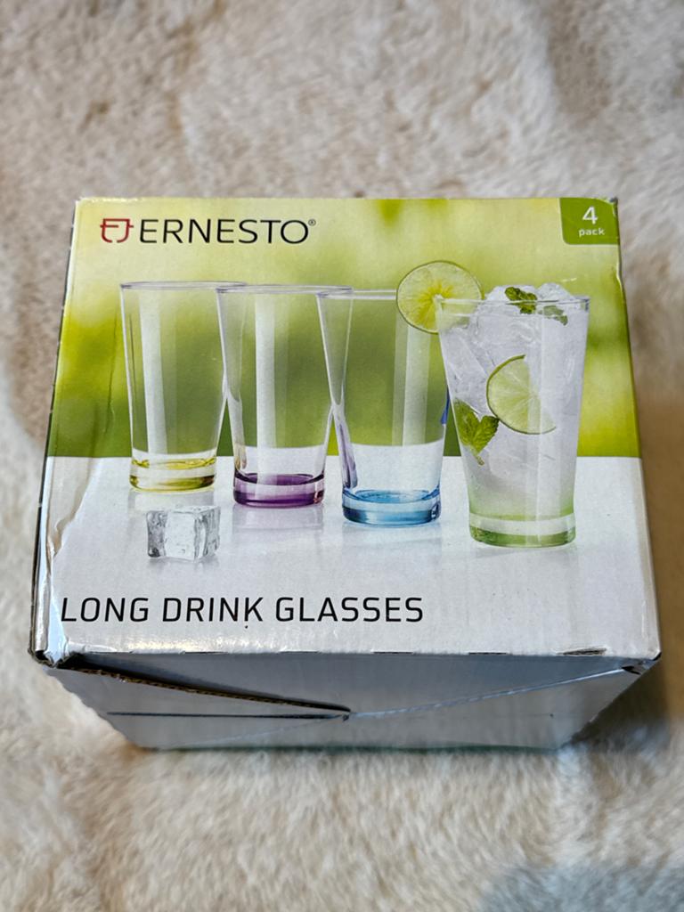 Ernesto Longdrink Glazen - Multicolor (4x 360ML), Ernesto, Glas, Nieuw, Ophalen of Verzenden